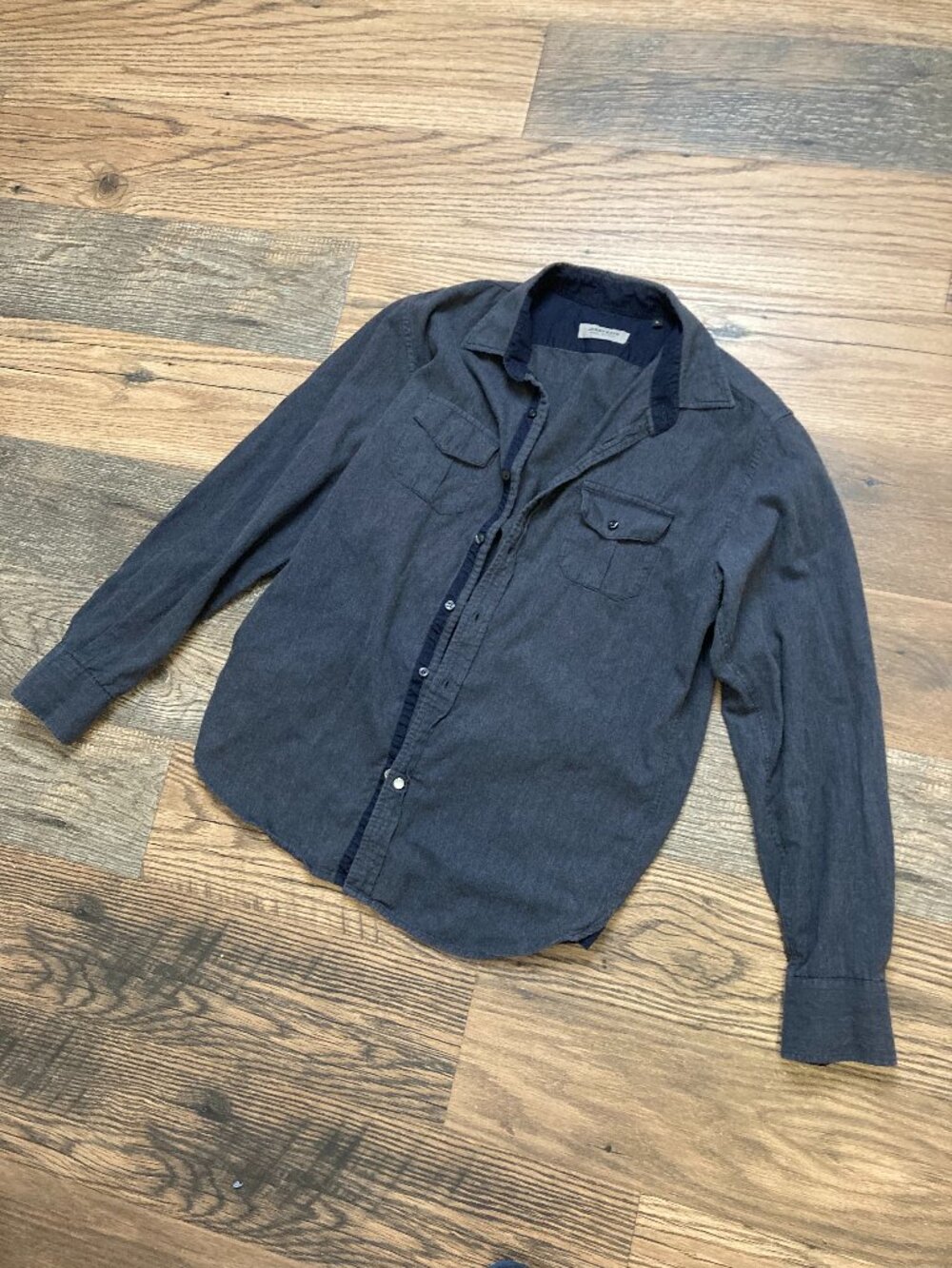 Jerry Kaye Men's L Chambray Button Up Shirt Made in Italy 100% Cotton